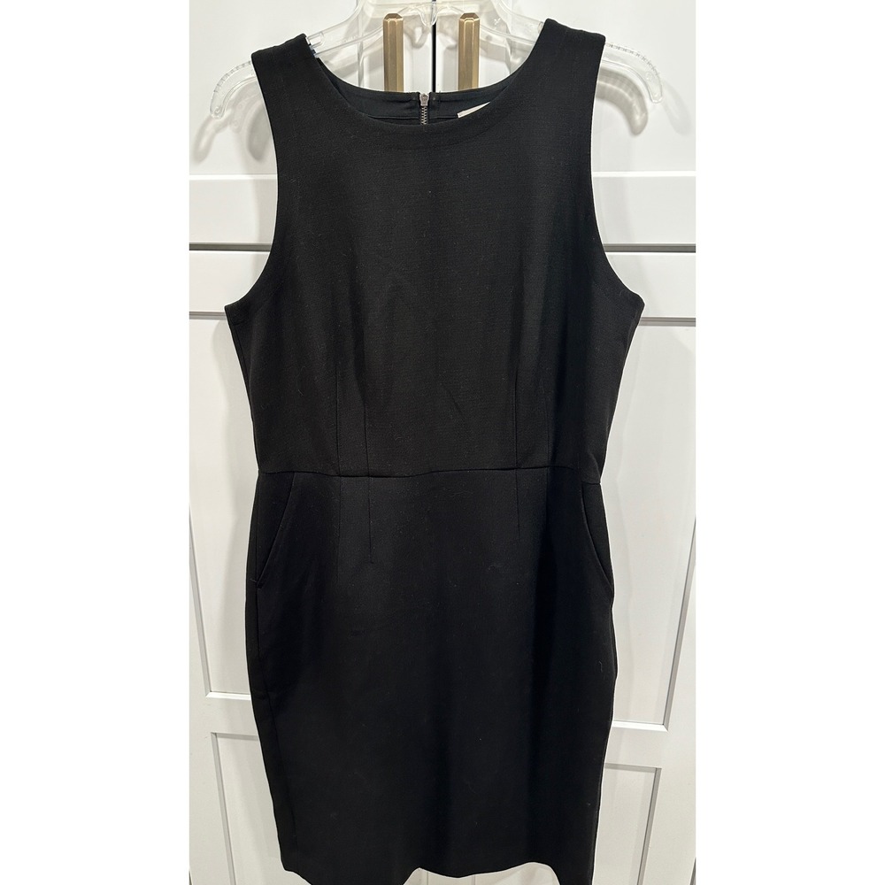 Ann Taylor LOFT Black Sleeveless Sheath Dress Exposed Back Zip Pockets Size 12